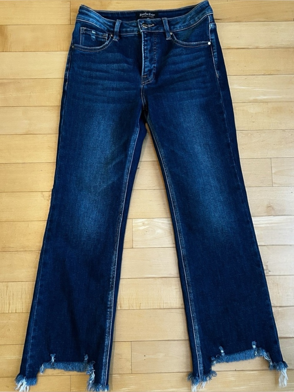 Risen Ankle Crop Jeans Size 5 / 27 Frayed Uneven Hem Straight Blue Denim NWOT